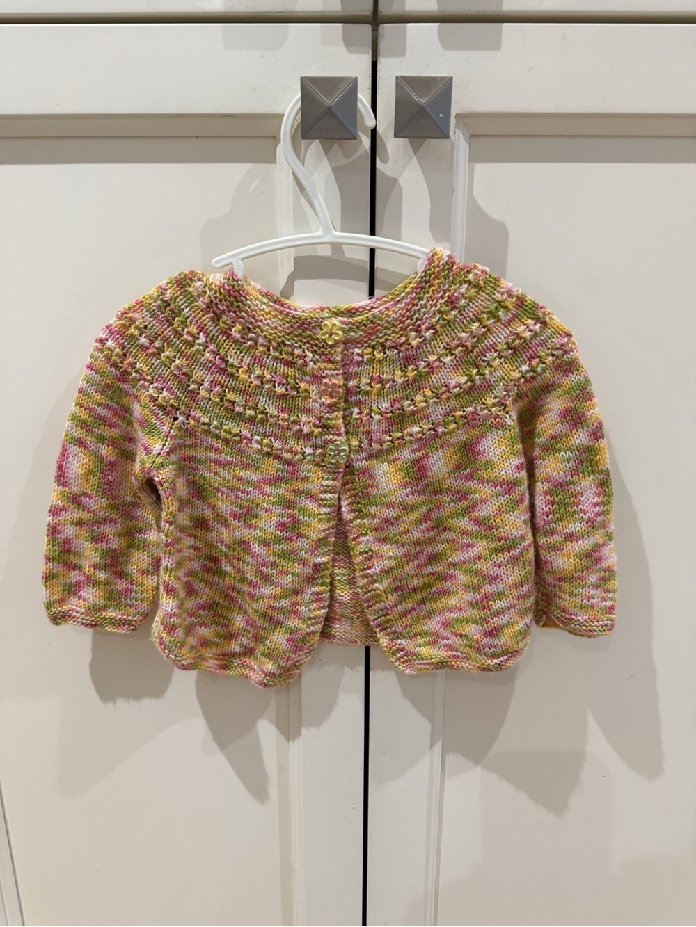 Hand-Knit Pastel 18m Multicolor girls Sweater - Pink, Green & Cream